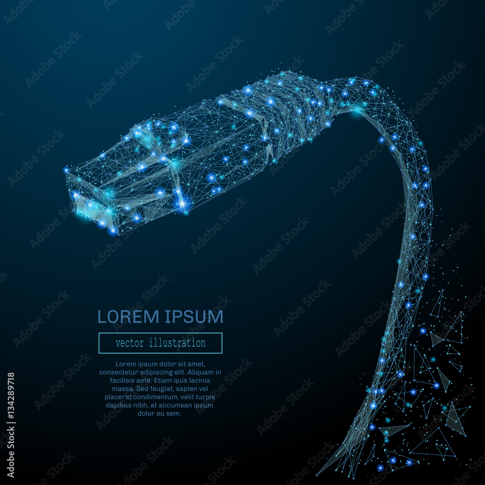 Aufkleber Abstract image of a ethernet cable in the form of a starry sky or space, consisting of points, lines, and shapes in the form of planets, stars and the universe. Vector wireframe concept.