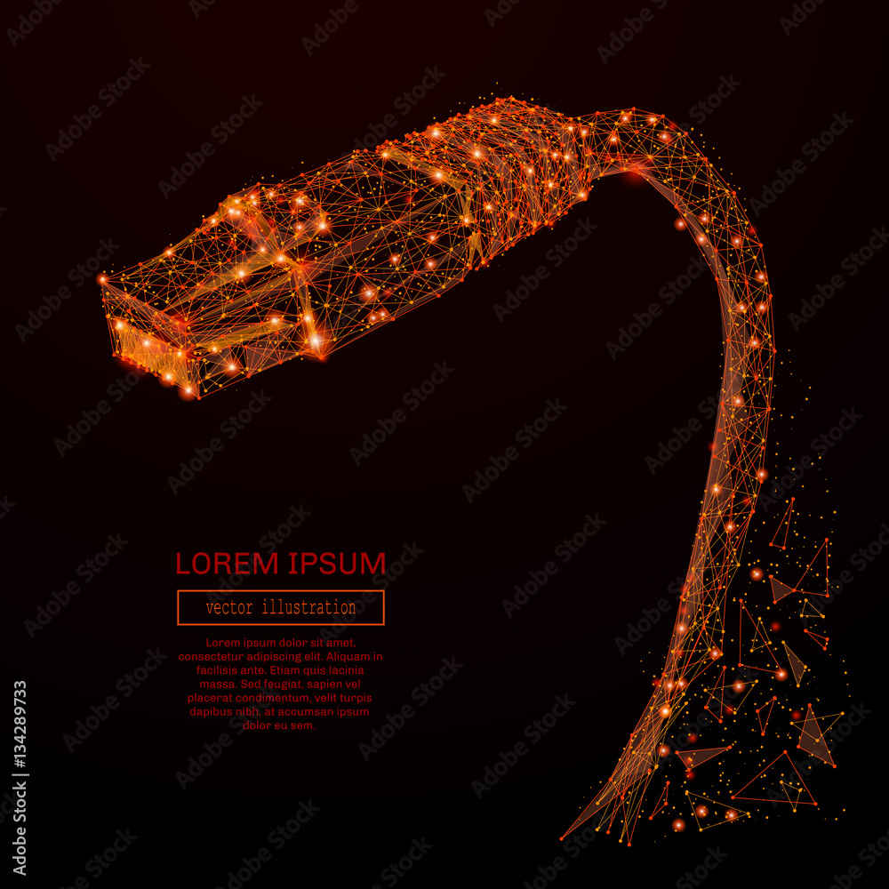 Aufkleber Abstract mash line and point ethernet cable in flames style on dark background with an inscription. Starry sky or space, consisting of stars and the universe Vector network connection illustration