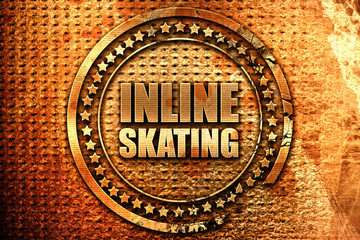 inline skating, 3D rendering, grunge metal stamp