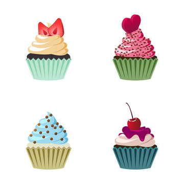 Set of cute vector cupcakes and muffins.