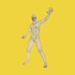 Fototapeta na wymiar Vector man with hand up to stop. Human showing stop gesture. 