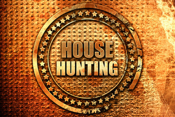 house hunting, 3D rendering, grunge metal stamp