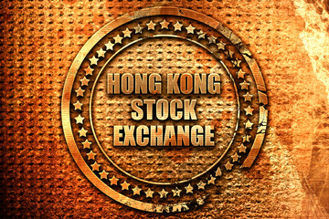 hong kong stock exchange, 3D rendering, grunge metal stamp