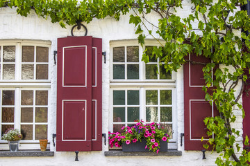 Fototapeta na wymiar Old German house with windows with wooden shutters