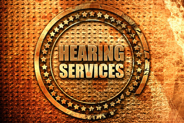 hearing services, 3D rendering, grunge metal stamp