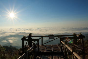 terrace with mountain and fog