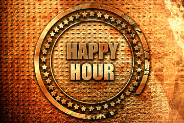 happy hour, 3D rendering, grunge metal stamp