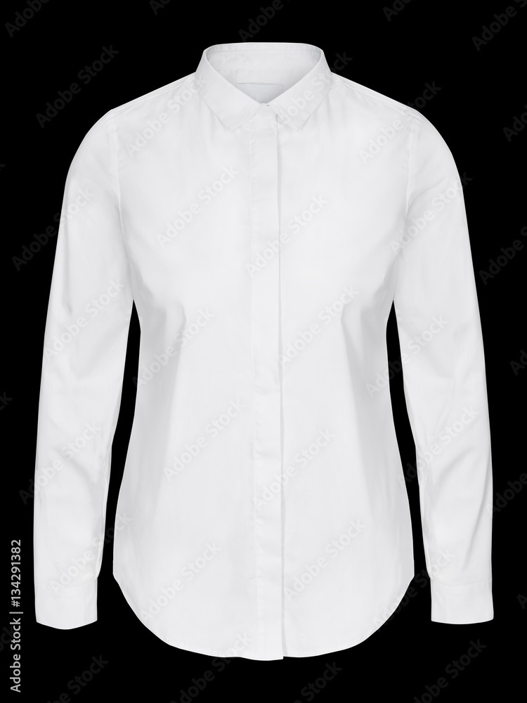 Wall mural Womans white business shirt on invisible mannequin isolated on black