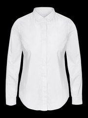 Womans white business shirt on invisible mannequin isolated on black