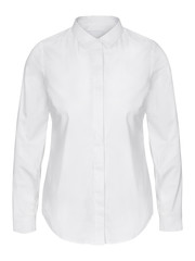 Womans white business shirt on invisible mannequin isolated on white