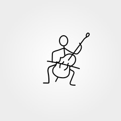 Stick fgure man paying double-bass vector.