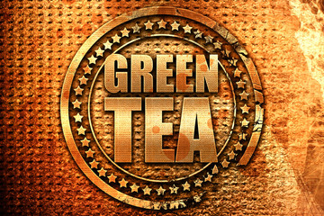 green tea, 3D rendering, grunge metal stamp