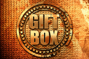 gift box, 3D rendering, grunge metal stamp