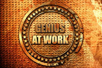 genius at work, 3D rendering, grunge metal stamp