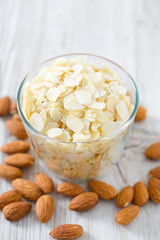 sliced almonds on wooden surface