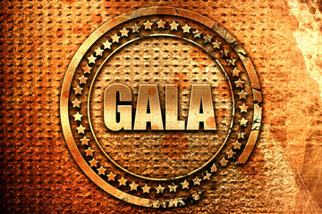 gala, 3D rendering, grunge metal stamp
