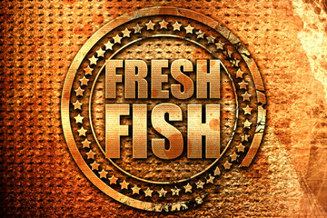 fresh fish, 3D rendering, grunge metal stamp