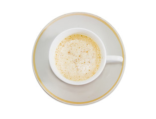 Coffee with cream in white cup on a light background