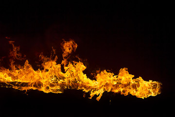 Blazing flames on black background