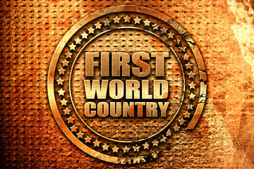 first world country, 3D rendering, grunge metal stamp