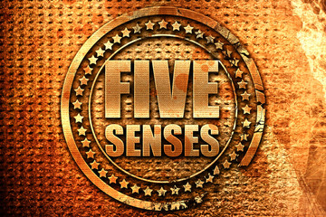 five senses, 3D rendering, grunge metal stamp
