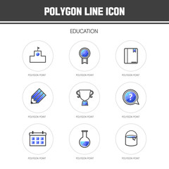 Education polygon line icon set
