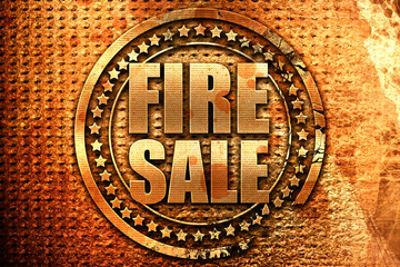 fire sale, 3D rendering, grunge metal stamp