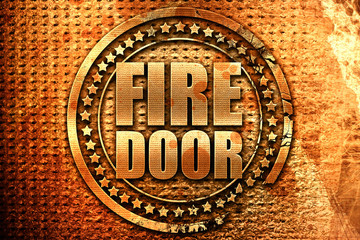 fire door, 3D rendering, grunge metal stamp