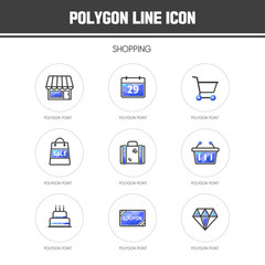 shopping polygon line icon set