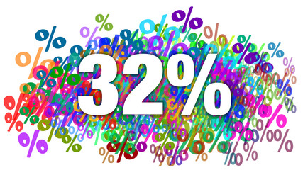 32 Percent White Text on Colorful Percentage Background