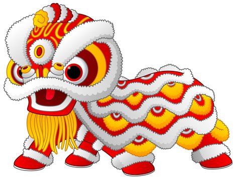 Chinese lion dance isolated on white background