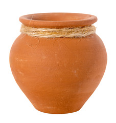 corded empty ceramic pot is isolated on white background, close