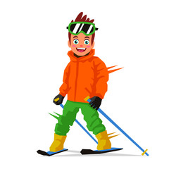 Little happy skier. Sports concept