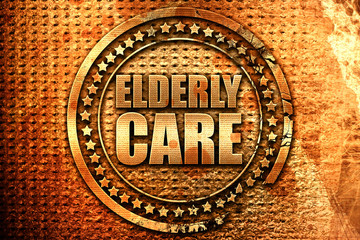 elderly care, 3D rendering, grunge metal stamp