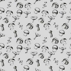 Hand drawn seamless pattern with mushrooms.