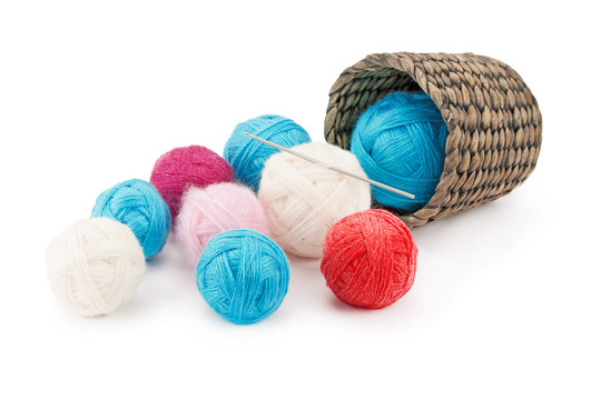 Yarn balls in basket .