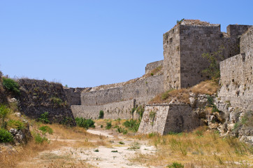 Fototapeta na wymiar Enormous ancient walls of Rhodes town, Greece