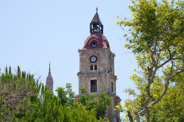 Fototapeta na wymiar Clocktower in Rhodes town, Greece