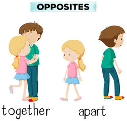 Opposite words for together and apart