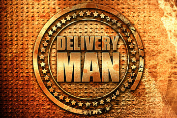 delivery man, 3D rendering, grunge metal stamp