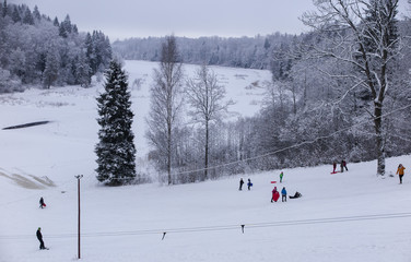 Winter acivities on hill.