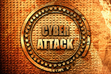 Cyber attack background, 3D rendering, grunge metal stamp