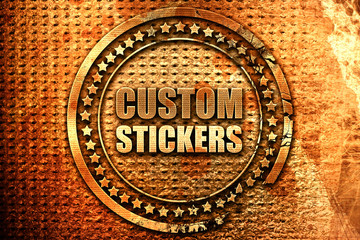 custom stickers, 3D rendering, grunge metal stamp