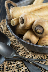 Fresh parsnip roots in old style