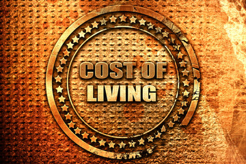 cost of living, 3D rendering, grunge metal stamp