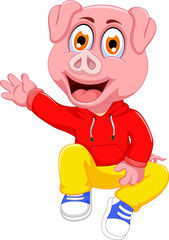 cute pig cartoon waving