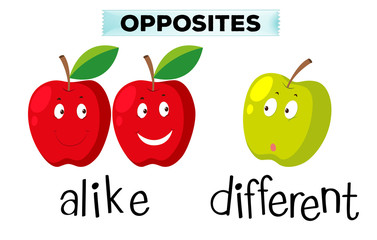 Opposite words for alike and different
