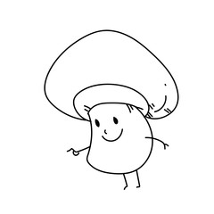 Freehand drawing cartoon character Common mushroom.