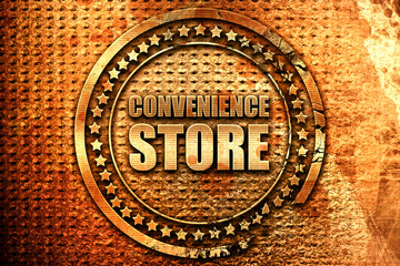 convenience store, 3D rendering, grunge metal stamp