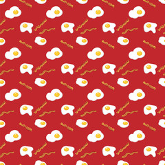 Sunny side up eggs and bacon breakfast. vector seamless pattern